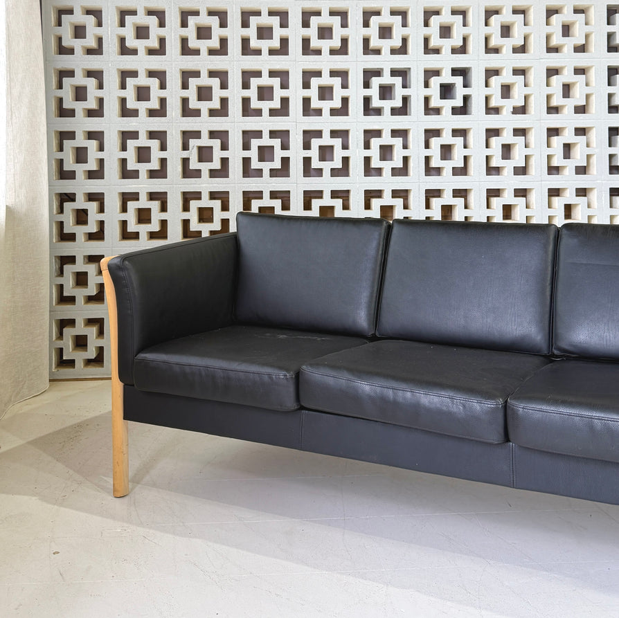 Danish Three-Seater Sofa in Black Leather