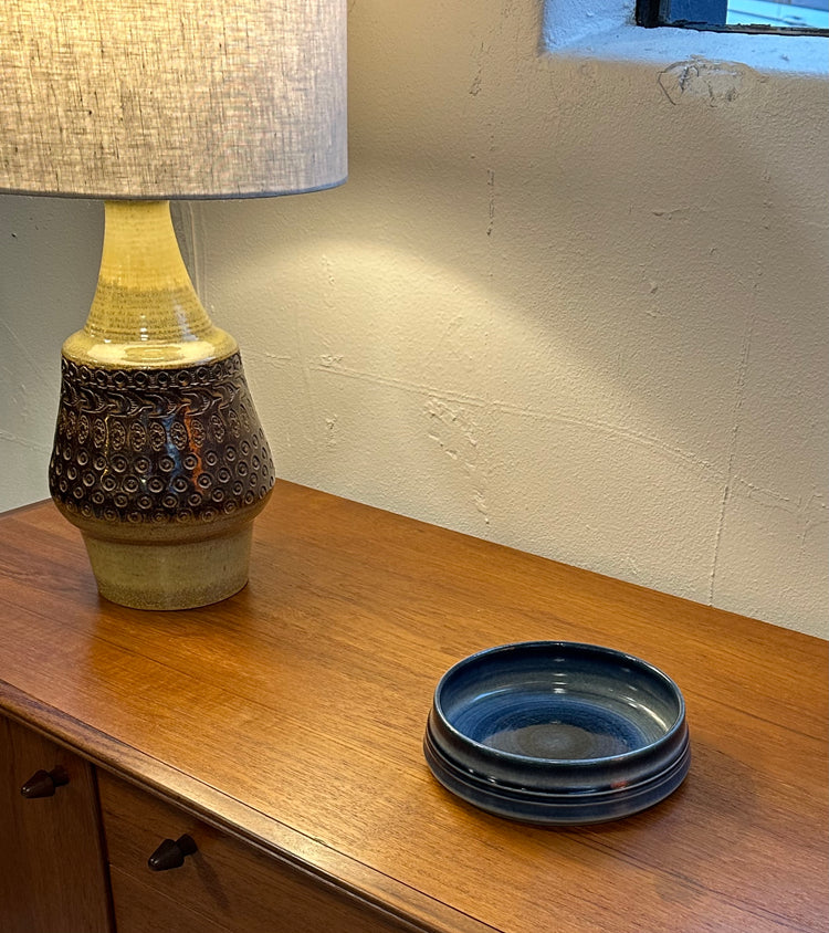 Danish Glazed Bowl in a Blue Swirl