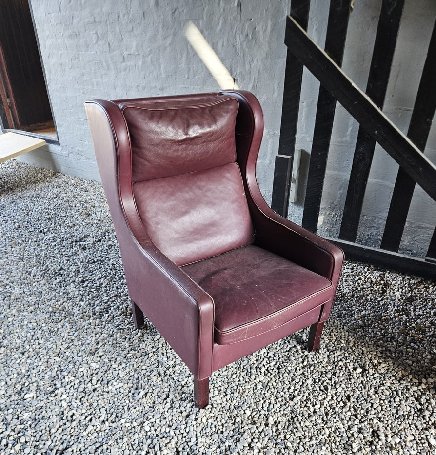 Danish Wing-Back Lounge Chair in an Ox-Blood Leather