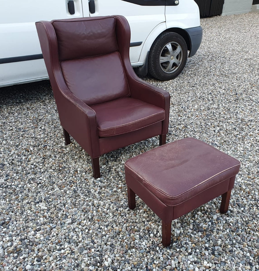 Danish High-Back Lounge Chair with Footstool