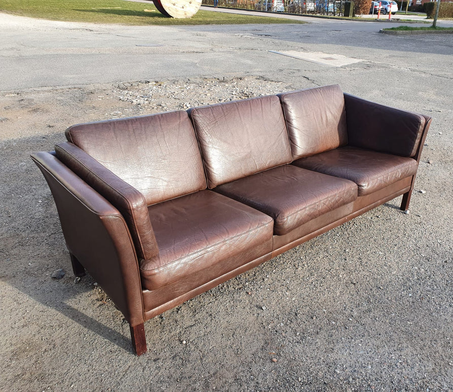 Danish Three Seater Sofa in Brown Leather