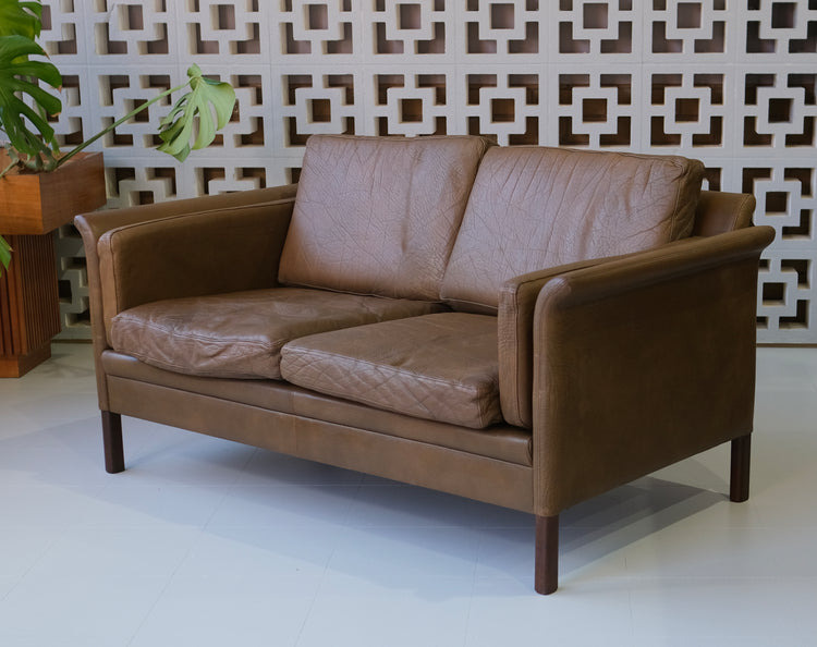 Danish Two Seater Sofa in Mushroom Leather