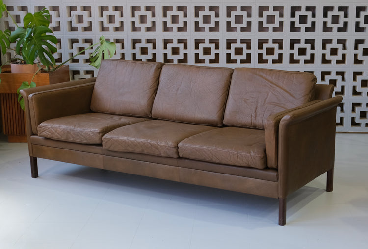 Danish Three Seater Sofa in Mushroom Leather