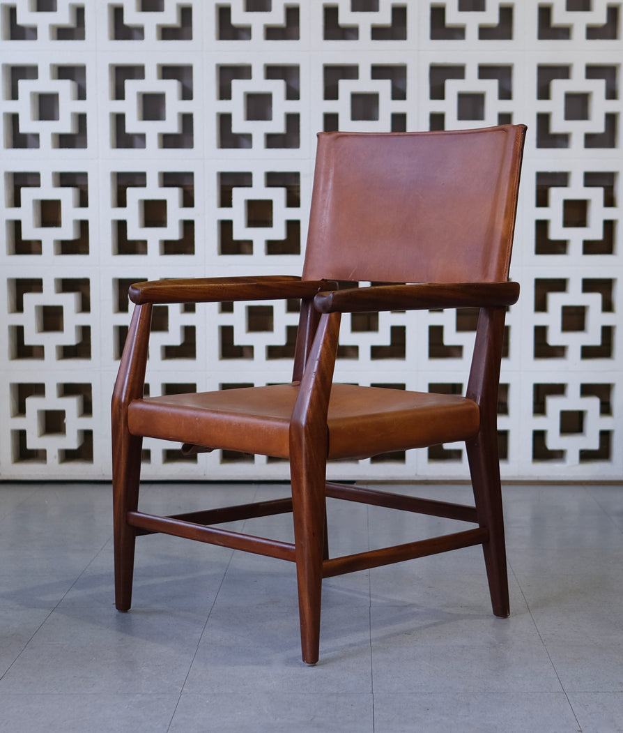 Danish Armchair in Teak and Tan Leather