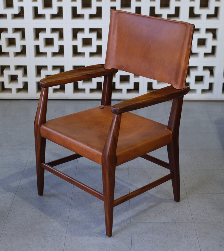 Danish Armchair in Teak and Tan Leather