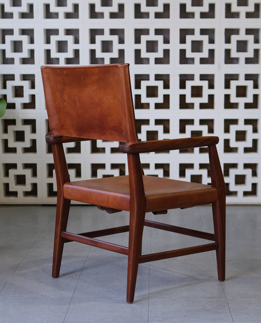 Danish Armchair in Teak and Tan Leather