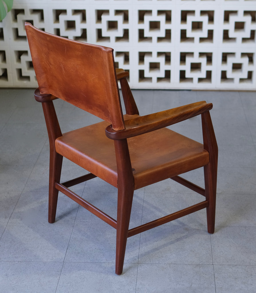 Danish Armchair in Teak and Tan Leather