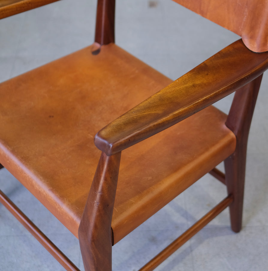 Danish Armchair in Teak and Tan Leather