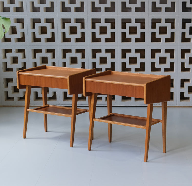 Pair of Swedish Bedside Tables in Teak & Oak