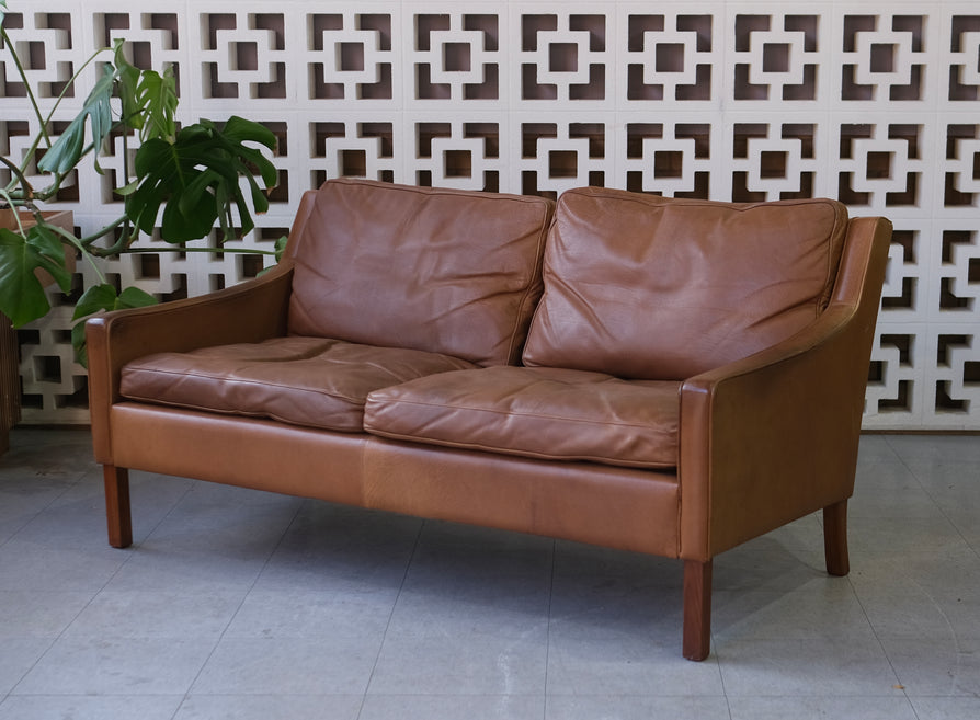 Danish Two Seater Sofa by OPE Møbler in Tan Leather