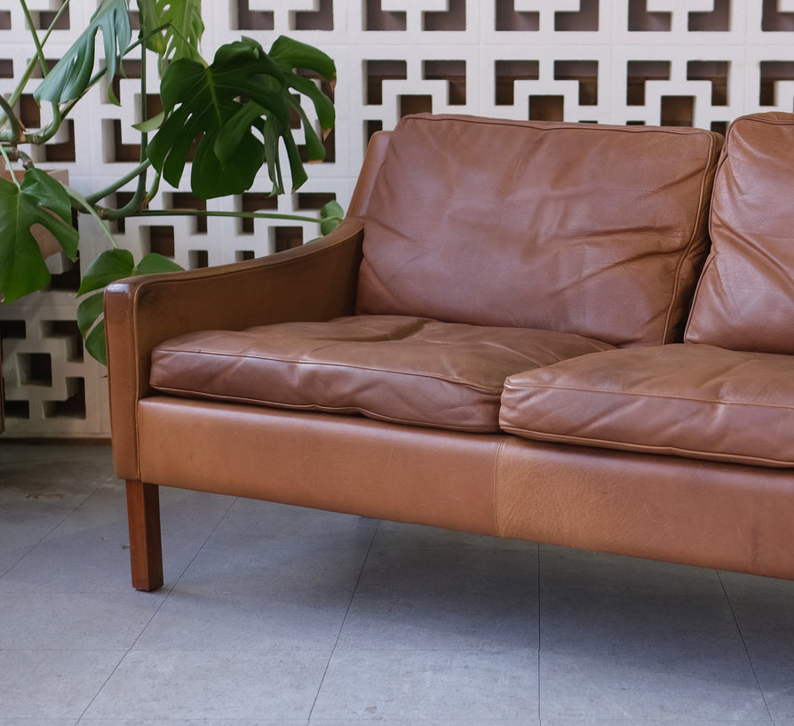 Danish Two Seater Sofa by OPE Møbler in Tan Leather