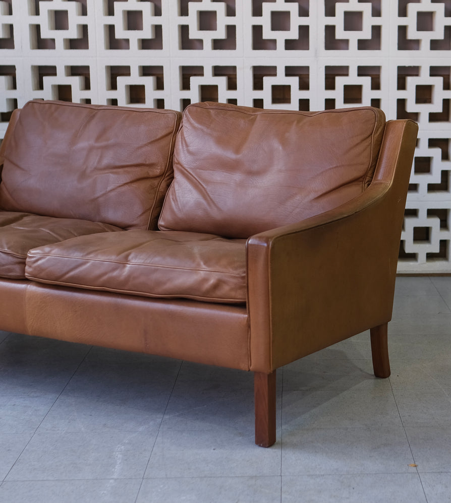 Danish Two Seater Sofa by OPE Møbler in Tan Leather