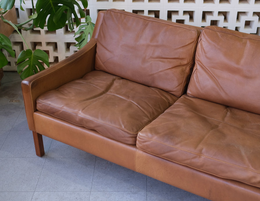 Danish Two Seater Sofa by OPE Møbler in Tan Leather