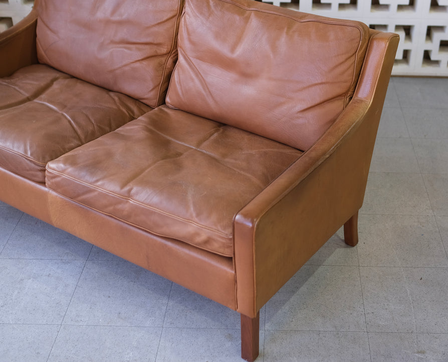 Danish Two Seater Sofa by OPE Møbler in Tan Leather