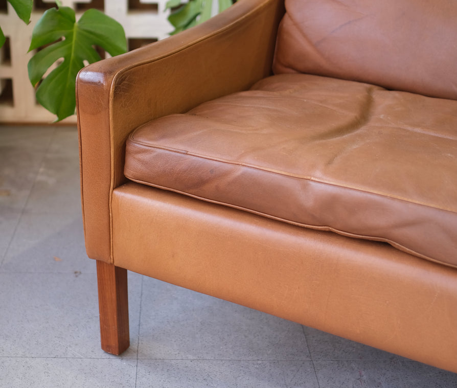 Danish Two Seater Sofa by OPE Møbler in Tan Leather