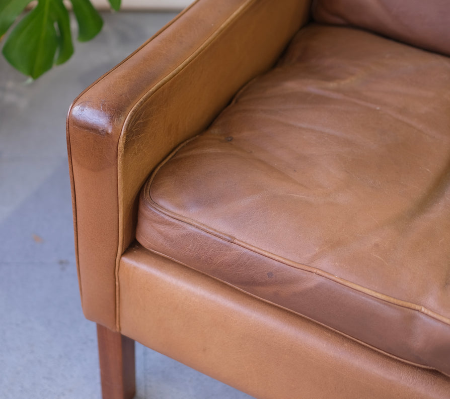 Danish Two Seater Sofa by OPE Møbler in Tan Leather