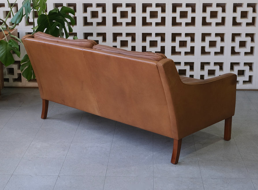 Danish Two Seater Sofa by OPE Møbler in Tan Leather