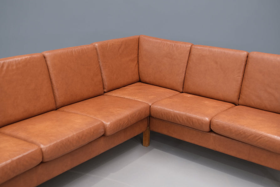 Danish Corner Sofa in Oak & Tan Leather