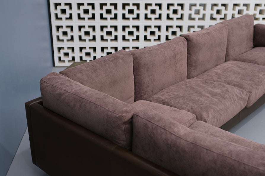 Danish Corner Sofa in Leather and Corduroy