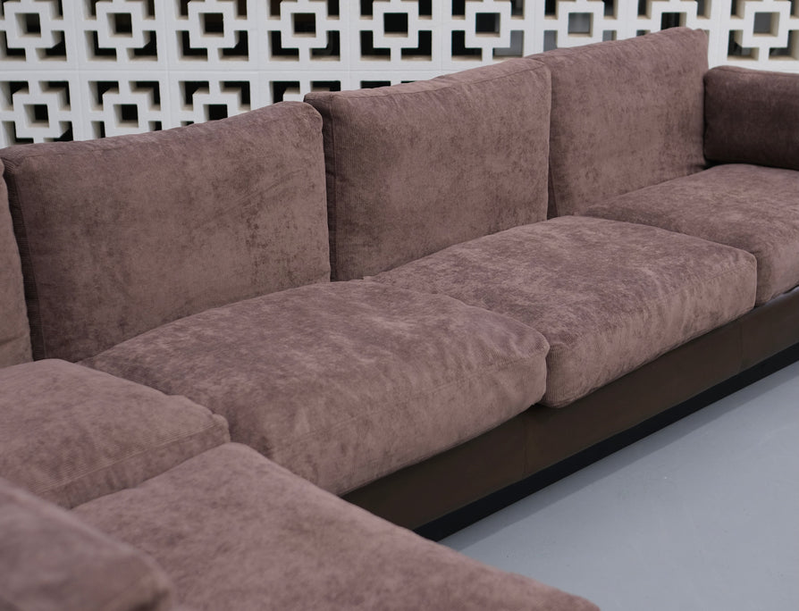 Danish Corner Sofa in Leather and Corduroy