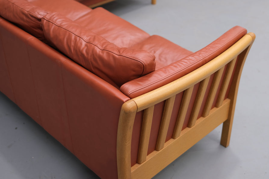 Danish Corner Sofa in Red Leather
