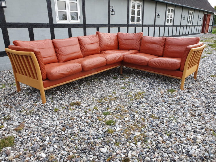 Danish Corner Sofa in Red Leather