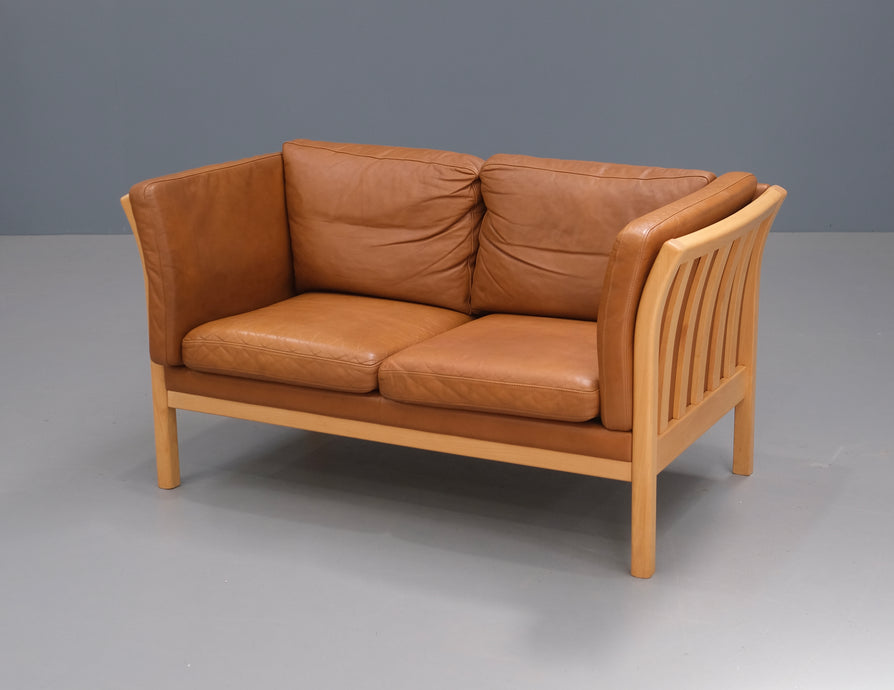 Danish Two Seater Sofa in Tan Leather