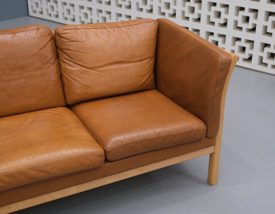 Danish Three Seater Sofa in Tan Leather