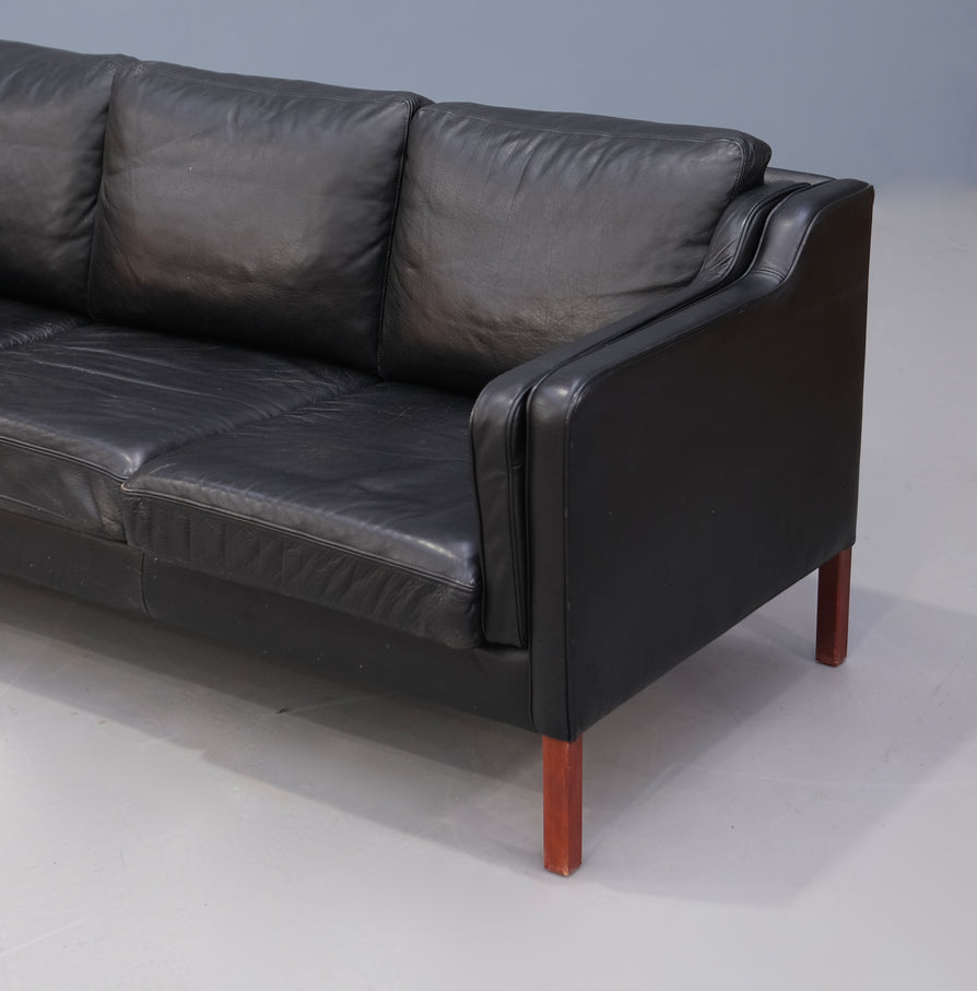 Danish Three-Seater Sofa in Black Leather by Stouby