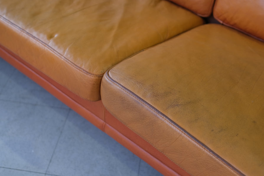 Danish Three Seater Sofa in Tan Leather