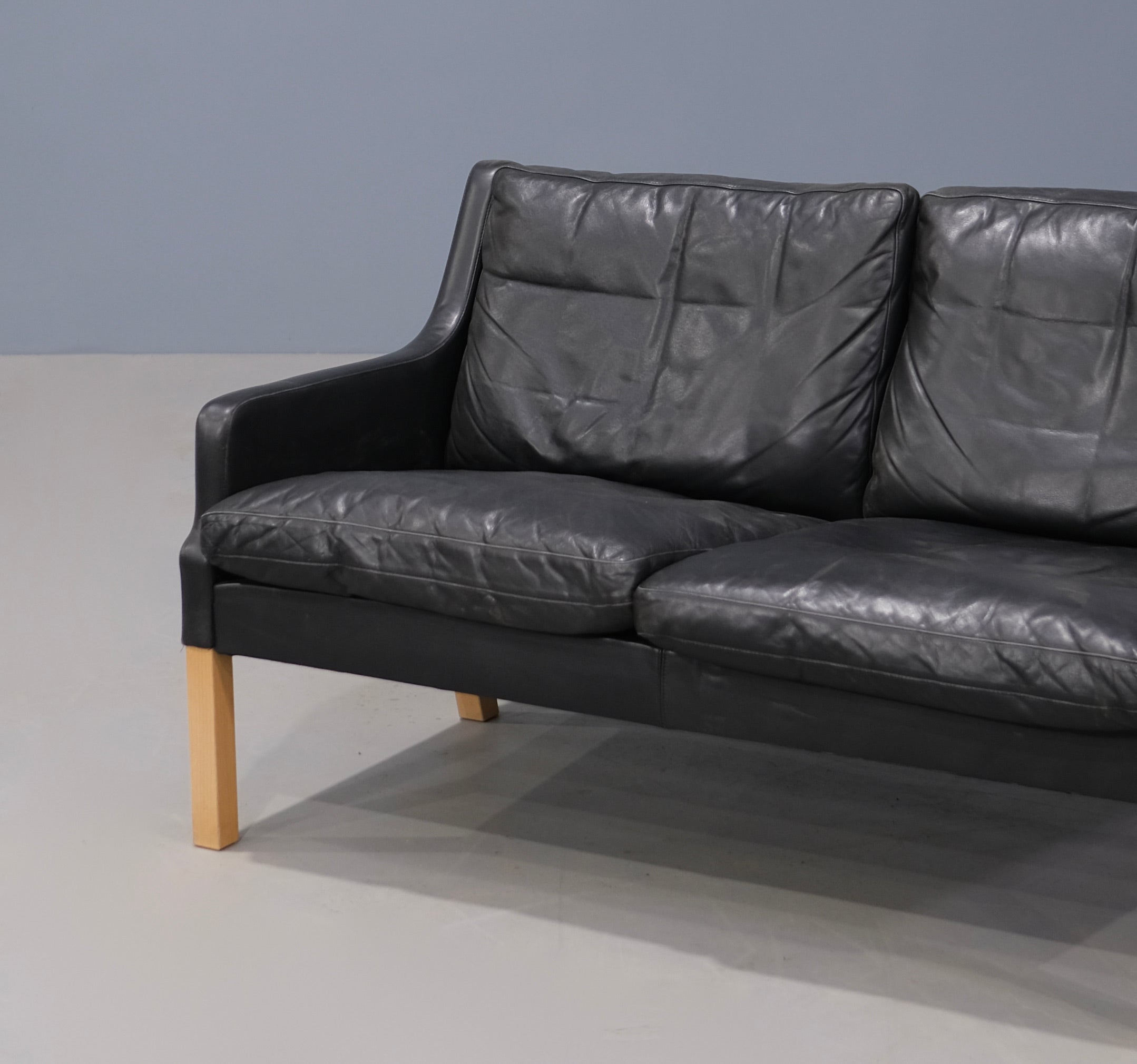 Danish Two Seater Sofa in Black Leather