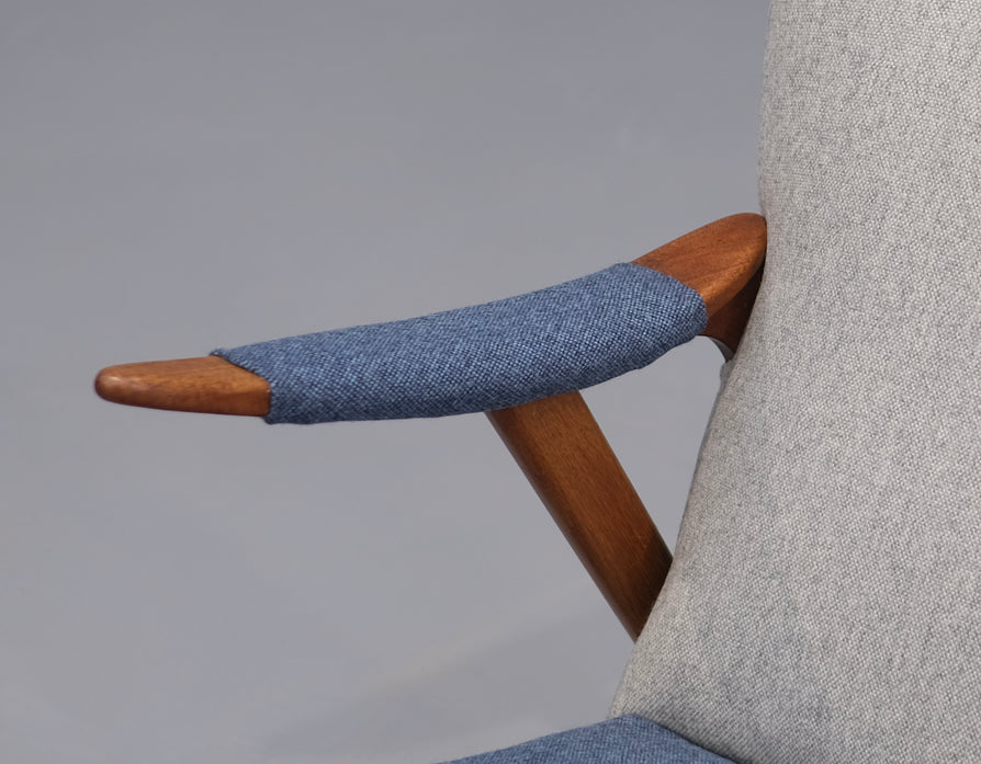 Danish High-Back Lounge Chair in Teak and New Wool