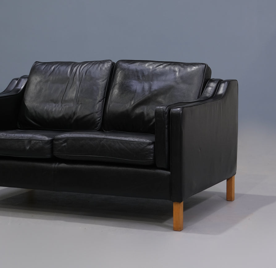 Danish Two-Seater Sofa in Black Leather
