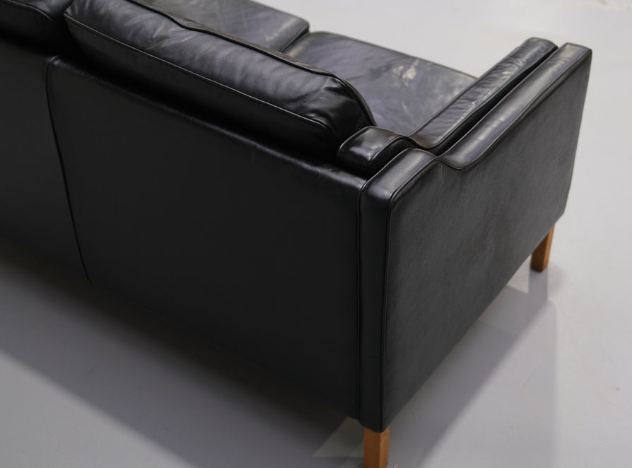 Danish Two-Seater Sofa in Black Leather