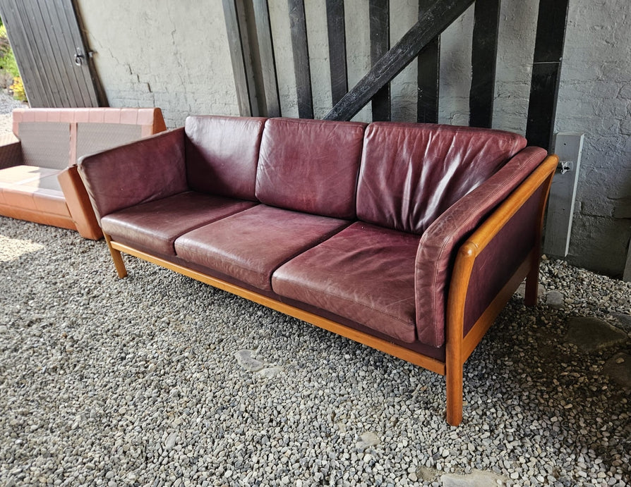 Three Seater Danish Sofa in Ox-Blood Leather