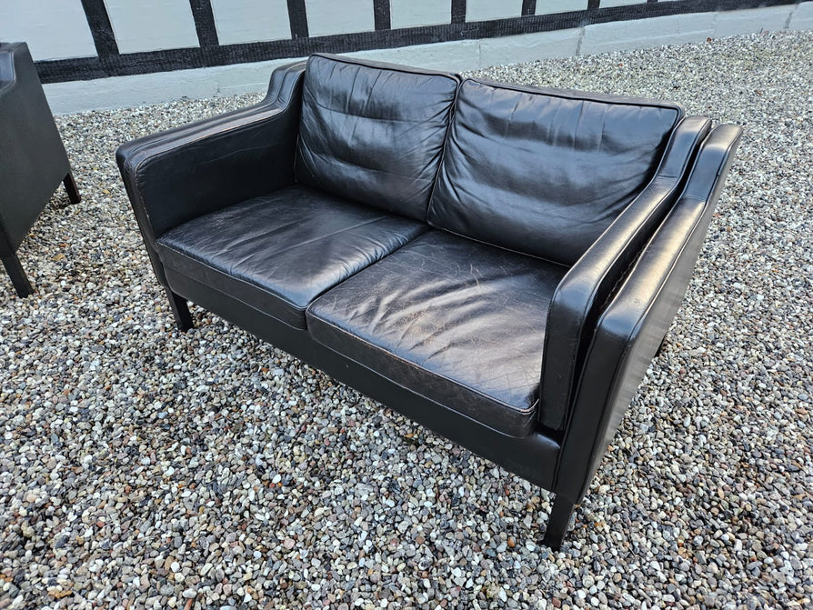 Two Seater Stouby Sofa in Black Leather