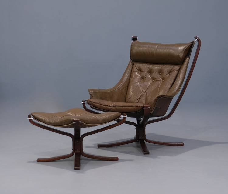 High-Back Falcon Chair and Footstool in Leather