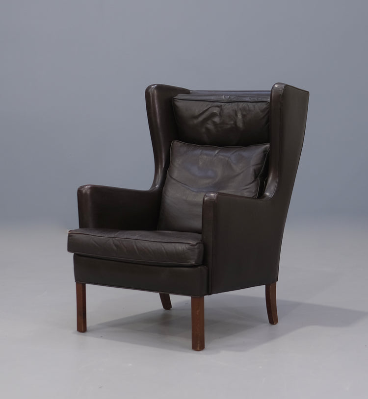 High-Back Danish Lounge Chair in Leather