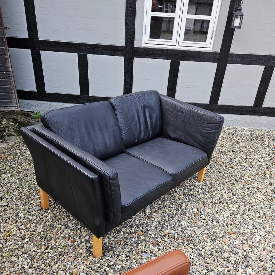 Danish Two Seater Sofa in Black Leather