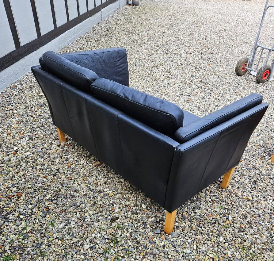 Danish Two Seater Sofa in Black Leather