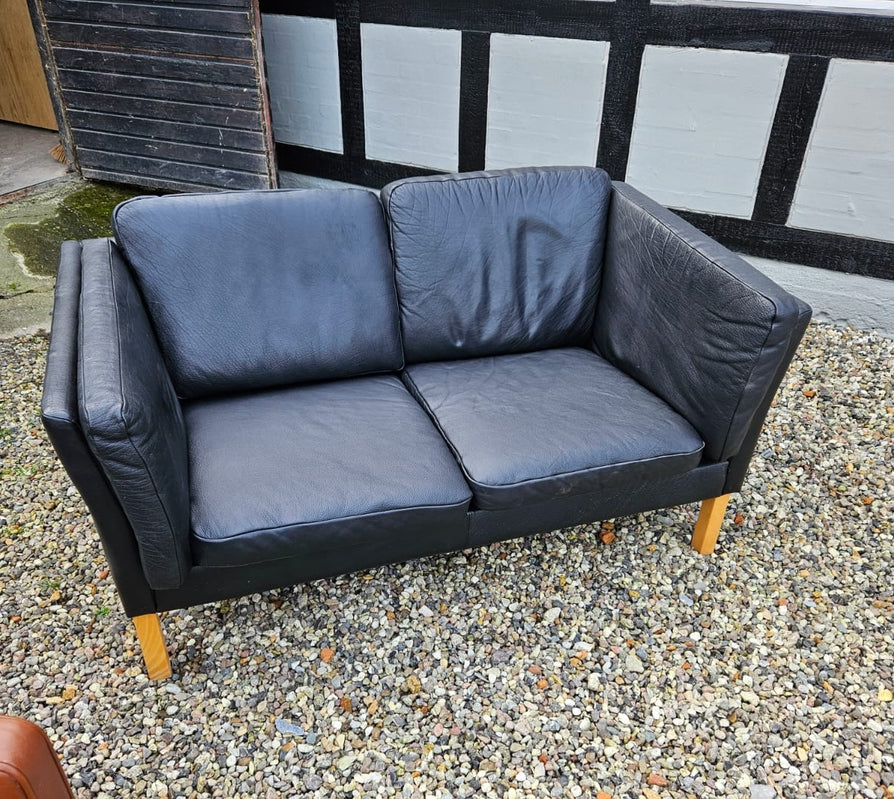 Danish Two Seater Sofa in Black Leather