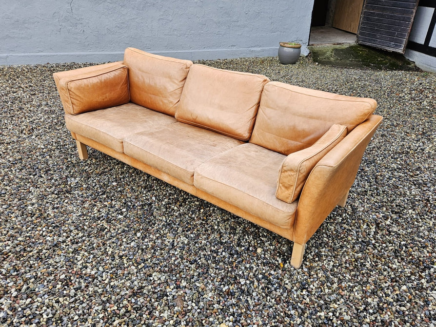 Danish Three Seater Sofa in Tan Leather