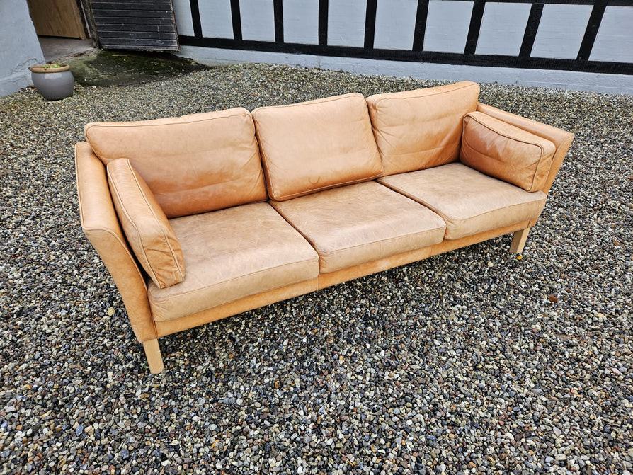 Danish Three Seater Sofa in Tan Leather