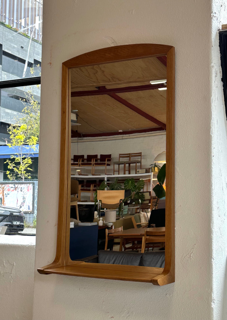 Danish Wall Mirror with Shelf in Oak