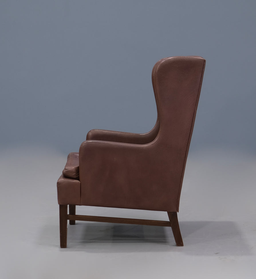High-Back Danish Lounge Chair in Leather