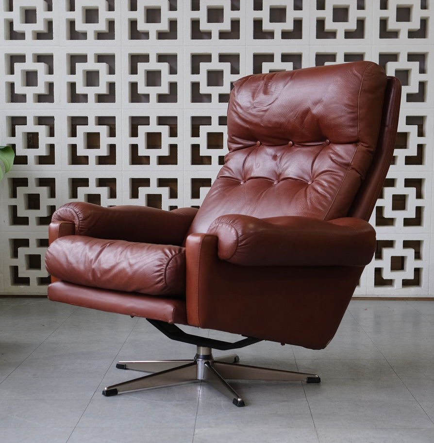 Danish Swivel Chair in Ox-Blood Leather