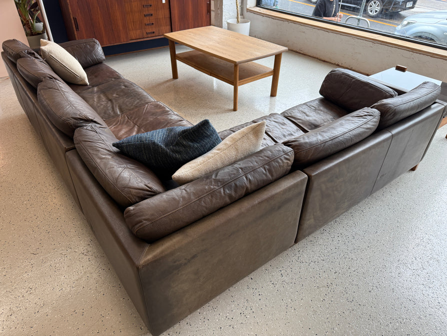 1970s Danish Corner Sofa in Brown Leather