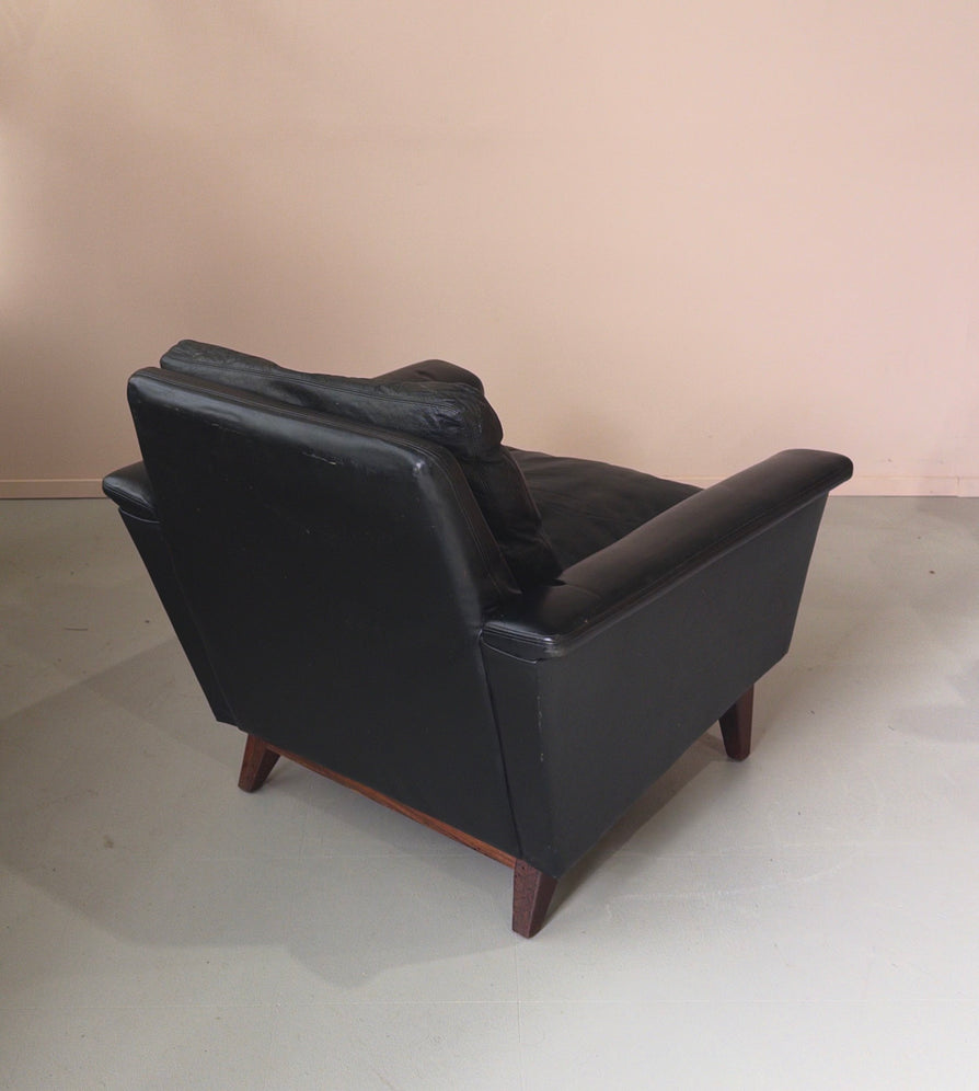 Danish Lounge Chair in Black Leather
