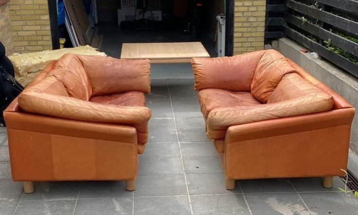 Pair of Stouby Sofas in Cognac Leather