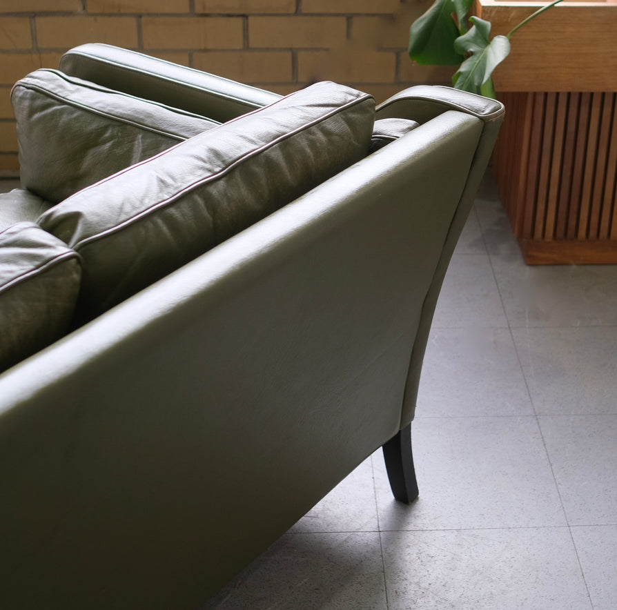 Danish Three Seater Sofa in Green Leather